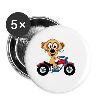 ERDMÄNNCHEN - MOTORRAD - BIKER - MOTORSPORT - Buttons groß 56 mm (5er Pack) - Weiß - Vorne