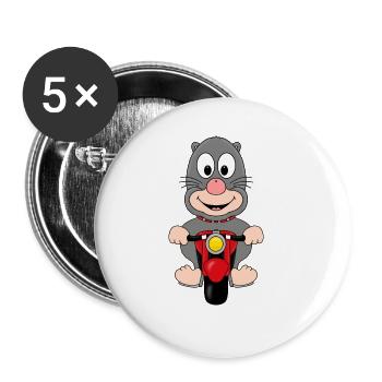 MAULWURF - MOTORRAD - MOTORRADFAHRER - BIKER - Buttons groß 56 mm (5er Pack) - Weiß - Vorne