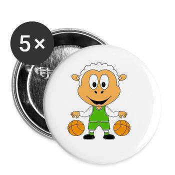 SCHAF - BASKETBALL - SPORT - TIER - TIERISCH - Buttons groß 56 mm (5er Pack) - Weiß - Vorne