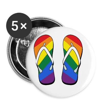 gay flip flop LGBTIQ Gay Pride CSD Summer - Buttons groß 56 mm (5er Pack) - Weiß - Vorne