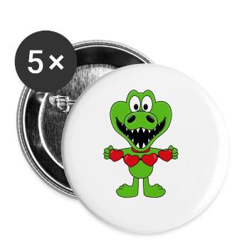 KROKODIL - LIEBE - LOVE - TIER - KINDER - BABY - Buttons groß 56 mm (5er Pack) - Weiß - Vorne