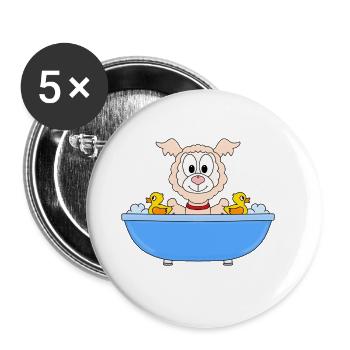 ALPAKA - LAMA - BADEWANNE - TIER - TIERISCH - Buttons groß 56 mm (5er Pack) - Weiß - Vorne