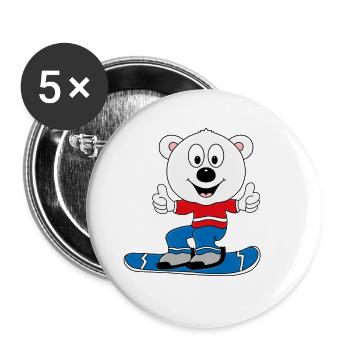 SNOWBOARD - EISBÄR - WINTERSPORT - TIER - Buttons groß 56 mm (5er Pack) - Weiß - Vorne