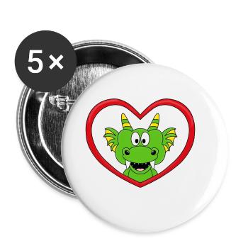 DRACHE - LIEBE - LOVE - HERZ - KINDER - BABY - Buttons groß 56 mm (5er Pack) - Weiß - Vorne