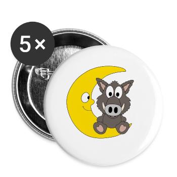 WILDSCHWEIN - MOND - TIER - KINDER - BABY - Buttons groß 56 mm (5er Pack) - Weiß - Vorne