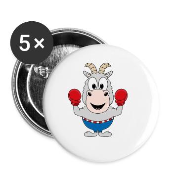 BOXER - ZIEGE - BOXEN - SPORT - TIERISCH - Buttons groß 56 mm (5er Pack) - Weiß - Vorne