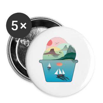 Sommer Eisbecher Eis Meer Fernweh Segeln Strand - Buttons groß 56 mm (5er Pack) - Weiß - Vorne
