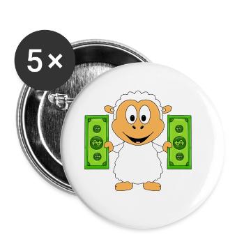 SCHAF - GELD - TIER - TIERISCH - Buttons groß 56 mm (5er Pack) - Weiß - Vorne
