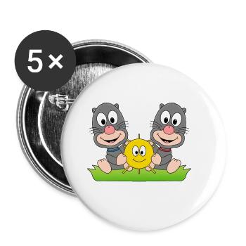 MAULWÜRFE - SOMMER - SONNE - SONNENSCHEIN - LIEBE - Buttons groß 56 mm (5er Pack) - Weiß - Vorne