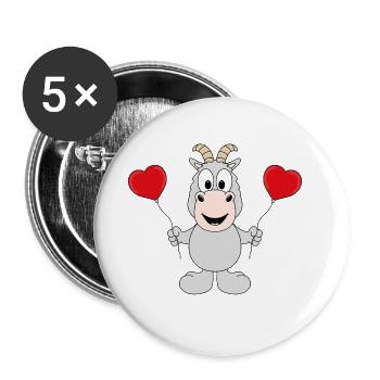 ZIEGE - LIEBE - LOVE - TIER - TIERISCH - KINDER - Buttons groß 56 mm (5er Pack) - Weiß - Vorne