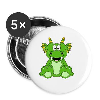 DRACHE - KINDER - BABY - Buttons groß 56 mm (5er Pack) - Weiß - Vorne