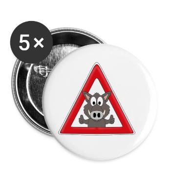 ACHTUNG WILDSCHWEIN - VERKEHRSSCHILD - AUTO - TIER - Buttons groß 56 mm (5er Pack) - Weiß - Vorne