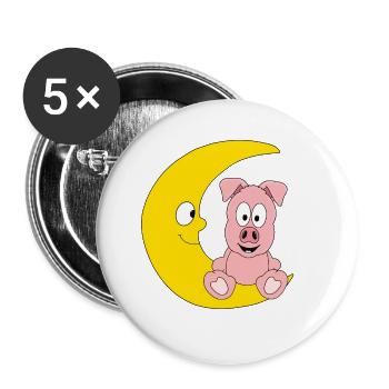 SCHWEIN - MOND - TIER - KINDER - BABY - Buttons groß 56 mm (5er Pack) - Weiß - Vorne
