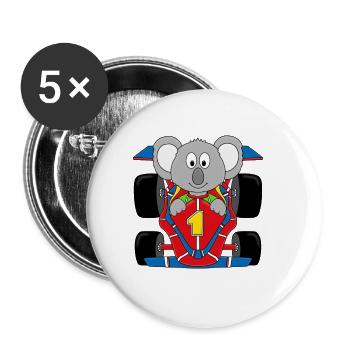 KOALA - RENNAUTO - RENNFAHRER - AUTORENNEN - Buttons groß 56 mm (5er Pack) - Weiß - Vorne