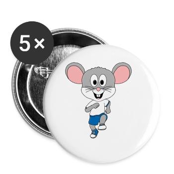 MAUS - SPORT - LAUFEN - JOGGEN - MARATHON - TIER - Buttons groß 56 mm (5er Pack) - Weiß - Vorne