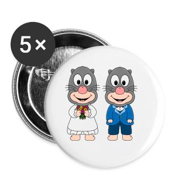MAULWÜRFE - HOCHZEIT - BRAUT - BRÄUTIGAM - LIEBE - Buttons groß 56 mm (5er Pack) - Weiß - Vorne