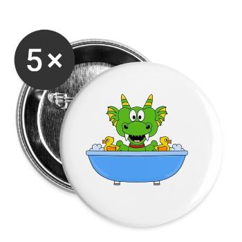 BADEWANNE - DRACHE - BADEENTEN - KINDER - BABY - Buttons groß 56 mm (5er Pack) - Weiß - Vorne