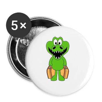 KROKODIL - REISE - KOFFER - URLAUB - FERIEN - TIER - Buttons groß 56 mm (5er Pack) - Weiß - Vorne