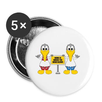 MÖWEN - HOME IS WHERE THE WIND BLOWS - MEER - SEE - Buttons groß 56 mm (5er Pack) - Weiß - Vorne