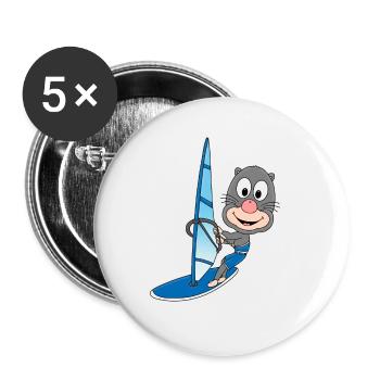 WINDSURFEN - MAULWURF - WINDSURFER - WASSERSPORT - Buttons groß 56 mm (5er Pack) - Weiß - Vorne