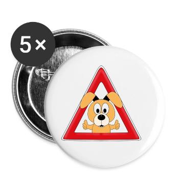 ACHTUNG - HUND - TIER - TIERISCH - HUNDE - Buttons groß 56 mm (5er Pack) - Weiß - Vorne