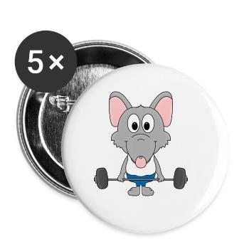 RATTE - FITNESS - SPORT - TIER - TIERISCH - Buttons groß 56 mm (5er Pack) - Weiß - Vorne