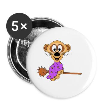 ERDMÄNNCHEN - HEXE - HEXENBESEN - TIERISCH - Buttons groß 56 mm (5er Pack) - Weiß - Vorne