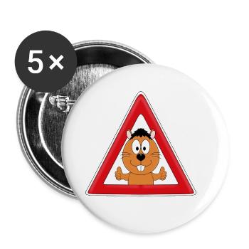 ACHTUNG - BIBER - OTTER - MARDER - TIERISCH - Buttons groß 56 mm (5er Pack) - Weiß - Vorne