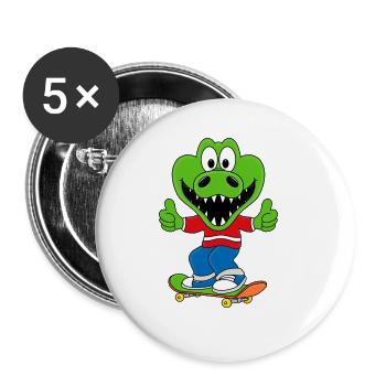 KROKODIL - SAKTEBOARD - FUNSPORT - TIERISCH - Buttons groß 56 mm (5er Pack) - Weiß - Vorne