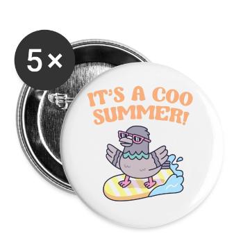 Pigeon On Surfboard Its A Coo Summer Funny - Buttons large 2.2''/56 mm (5-pack) - white - Front