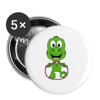 DINO - ECHSE - GECKO - SEILSPRINGEN - SPRINGSEIL - Buttons groß 56 mm (5er Pack) - Weiß - Vorne