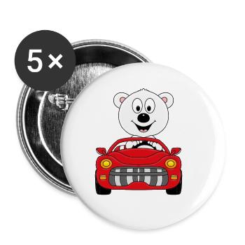 EISBÄR - AUTO - CABRIO - TIER - TIERISCH - Buttons groß 56 mm (5er Pack) - Weiß - Vorne