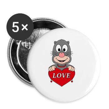 MAULWURF - HERZ - LIEBE - LOVE - TIER - VERLIEBT - Buttons groß 56 mm (5er Pack) - Weiß - Vorne