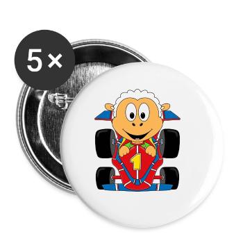 SCHAF - AUTO - RENNFAHRER - MOTORSPORT - TIER - Buttons groß 56 mm (5er Pack) - Weiß - Vorne