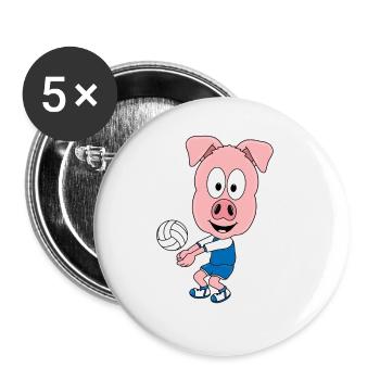 SCHWEIN - VOLLEYBALL - SPORT - TIER - KIND - BABY - Buttons groß 56 mm (5er Pack) - Weiß - Vorne