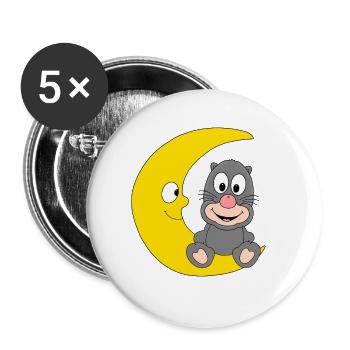 MAULWURF - MOND - TIER - KIND - BABY - Buttons groß 56 mm (5er Pack) - Weiß - Vorne