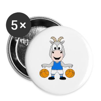 ZIEGE - BASKETBALL - SPORT - TIER - KIND - BABY - Buttons groß 56 mm (5er Pack) - Weiß - Vorne