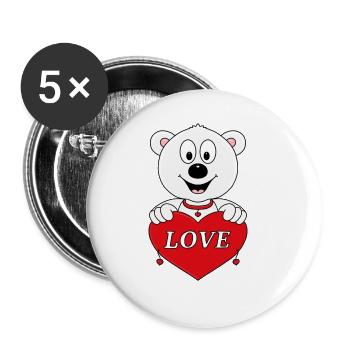 EISBÄR - LIEBE - LOVE - HERZ - TIER - TIERISCH - Buttons groß 56 mm (5er Pack) - Weiß - Vorne