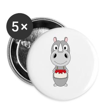 NASHORN - GEBURTSTAG - TORTE - TIER - KIND - BABY - Buttons groß 56 mm (5er Pack) - Weiß - Vorne
