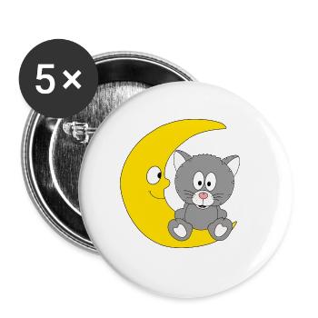 KATZE - MOND - TIER - KIND - BABY - FUN - Buttons groß 56 mm (5er Pack) - Weiß - Vorne