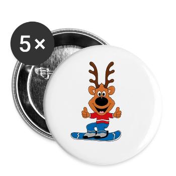 REH - RENTIER - SNOWBOARD - SPORT - TIER - Buttons groß 56 mm (5er Pack) - Weiß - Vorne