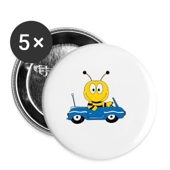 BIENE - AUTO - AUTOFAHRER - CABRIO - TIERISCH - Buttons groß 56 mm (5er Pack) - Weiß - Vorne