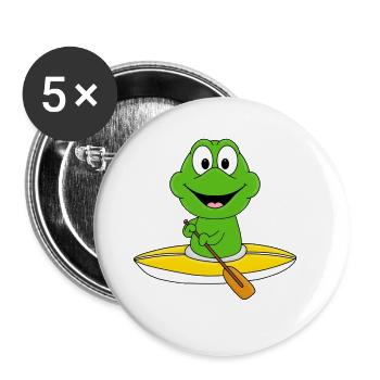 KAJAK - KANU - WASSERSPORT - FROSCH - TIER - Buttons groß 56 mm (5er Pack) - Weiß - Vorne