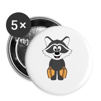 WASCHBÄR - KOFFER - REISE - URLAUB - FERIEN - TIER - Buttons groß 56 mm (5er Pack) - Weiß - Vorne