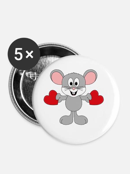 MAUS - HERZEN - LIEBE - LOVE - TIERLIEB - TIER - Buttons groß 56 mm (5er Pack) - Weiß