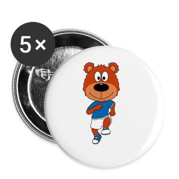TEDDY - BÄR - TEDDYBÄR - LAUFEN - JOGGEN - SPORT - Buttons groß 56 mm (5er Pack) - Weiß - Vorne