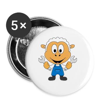 SCHAF - MECHANIKER - KFZ - AUTO - WERKSTATT - JOB - Buttons groß 56 mm (5er Pack) - Weiß - Vorne