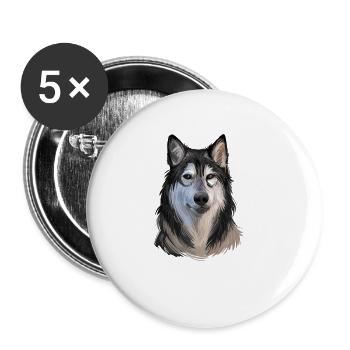 Tamaskan Hund Aquarell Kunst Illustration - Buttons groß 56 mm (5er Pack) - Weiß - Vorne