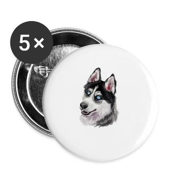 Siberian Husky Hund Aquarell Kunst Illustration - Buttons groß 56 mm (5er Pack) - Weiß - Vorne
