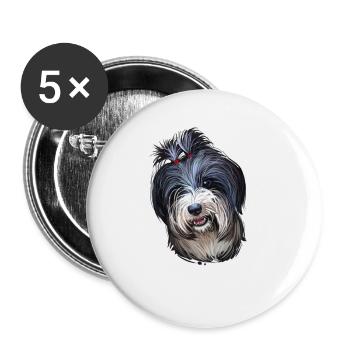 Tibet Terrier Hund Aquarell Skizze Illustration - Buttons groß 56 mm (5er Pack) - Weiß - Vorne